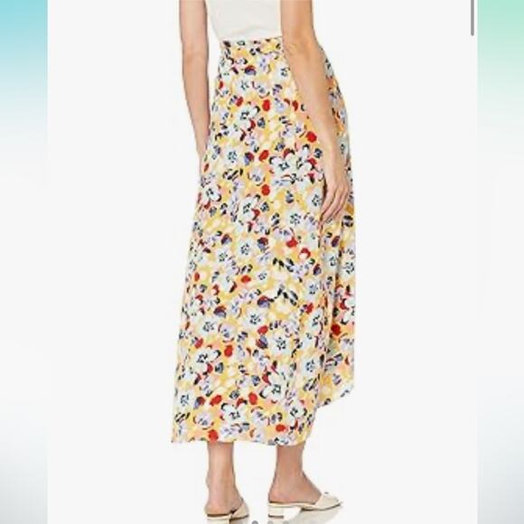 BCBGeneration Yellow Red Blue Floral Ruffle Sarong Wrap Midi Skirt, EUC, Size XS - Picture 2 of 12